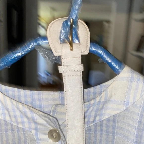 Light Blue Plaid Button-Up Dress with belt handmade vintage belt grandma - Picture 12 of 14